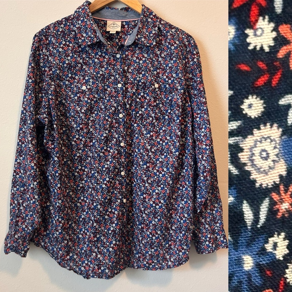 St. John's Bay 0X Women’s Blue Floral Button Down Collar Shirt